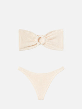 Yulia beige crinkle bandeau top