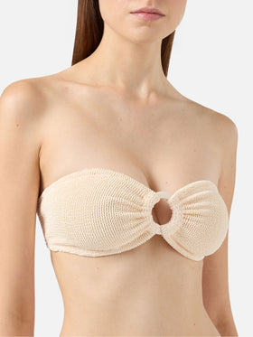 Yulia beige crinkle bandeau top