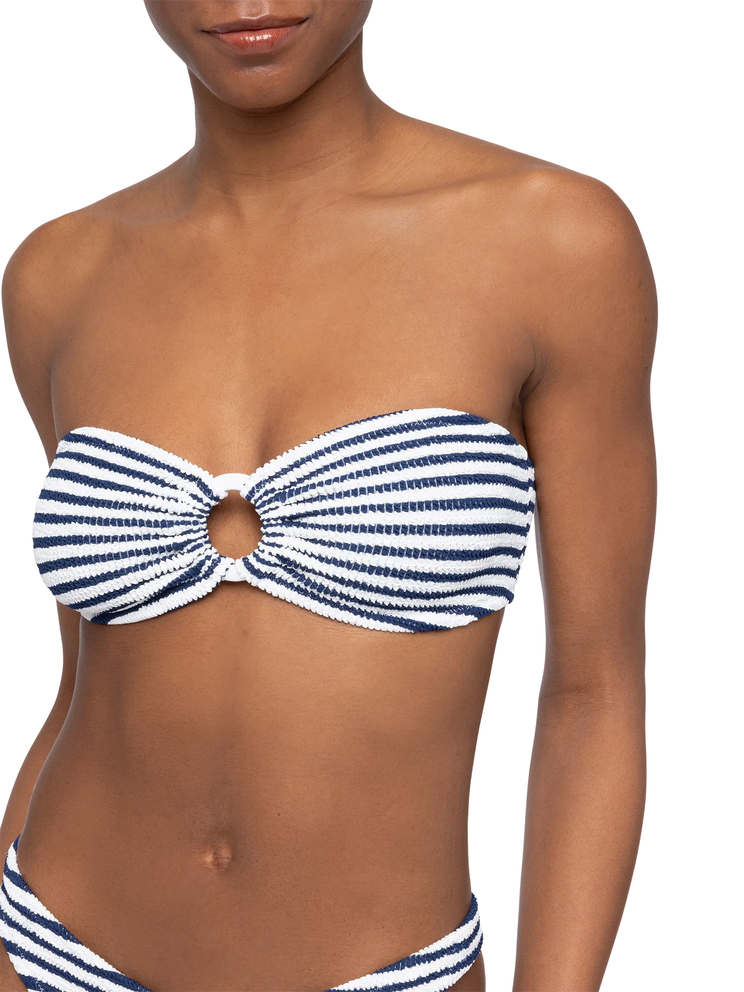 Yulia top bikini a fascia in tessuto crinkle con stampa a righe