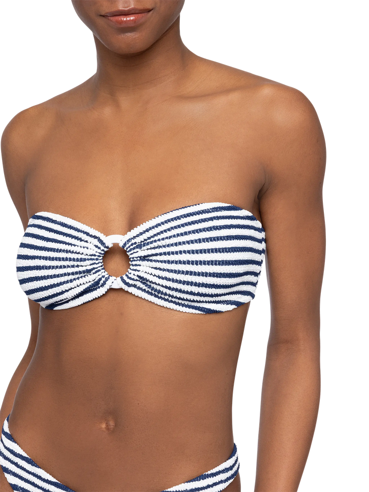 Yulia top bikini a fascia in tessuto crinkle con stampa a righe