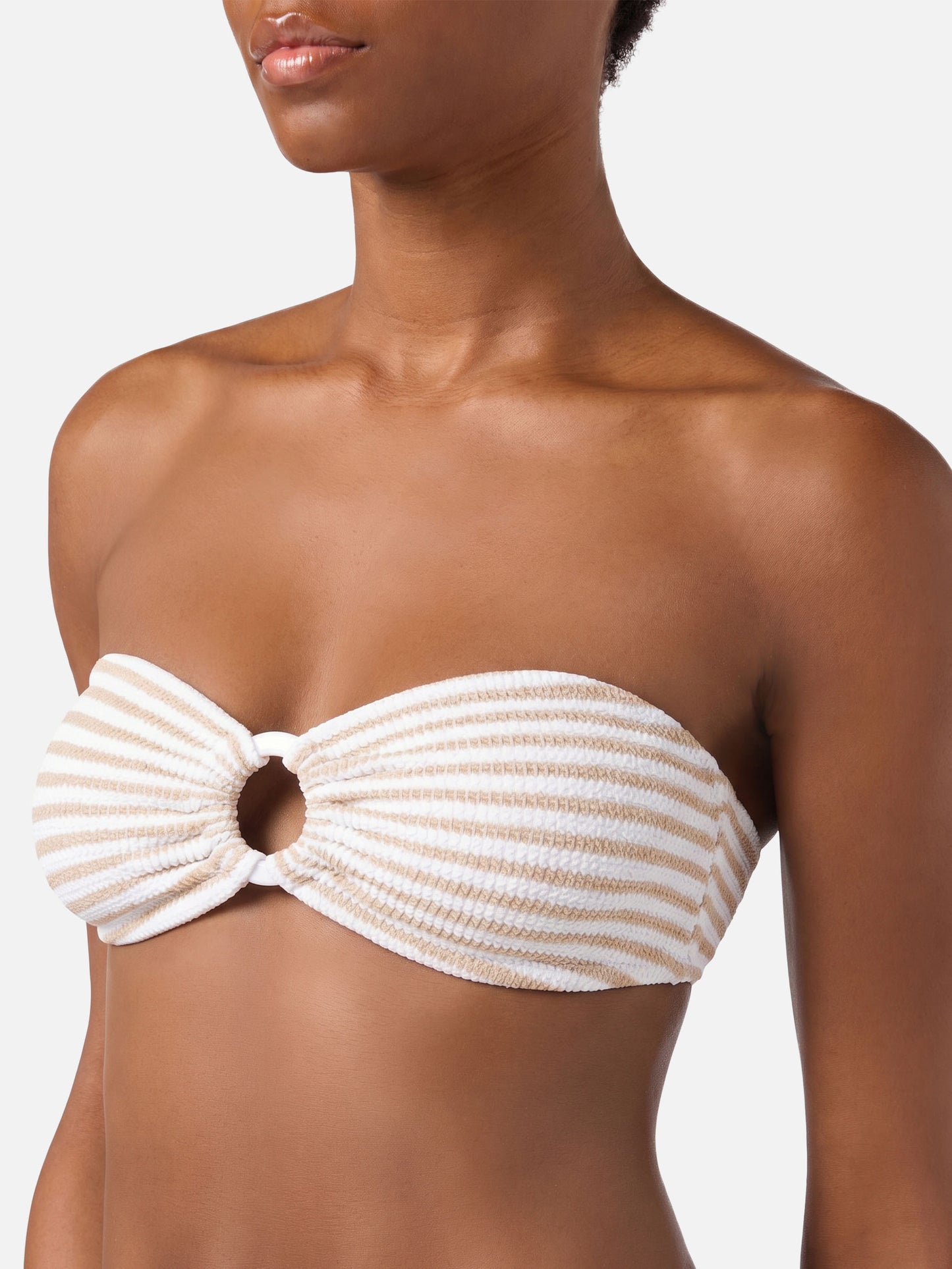 Yulia crinkle bandeau top with striped print