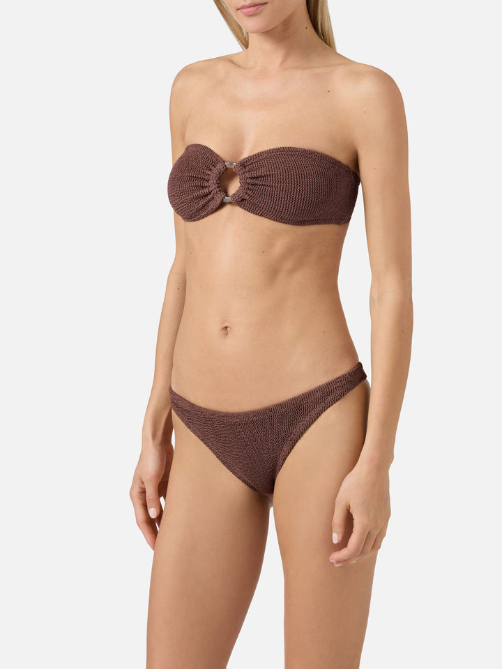 Yulia Naomi brown crinkle bandeau bikini