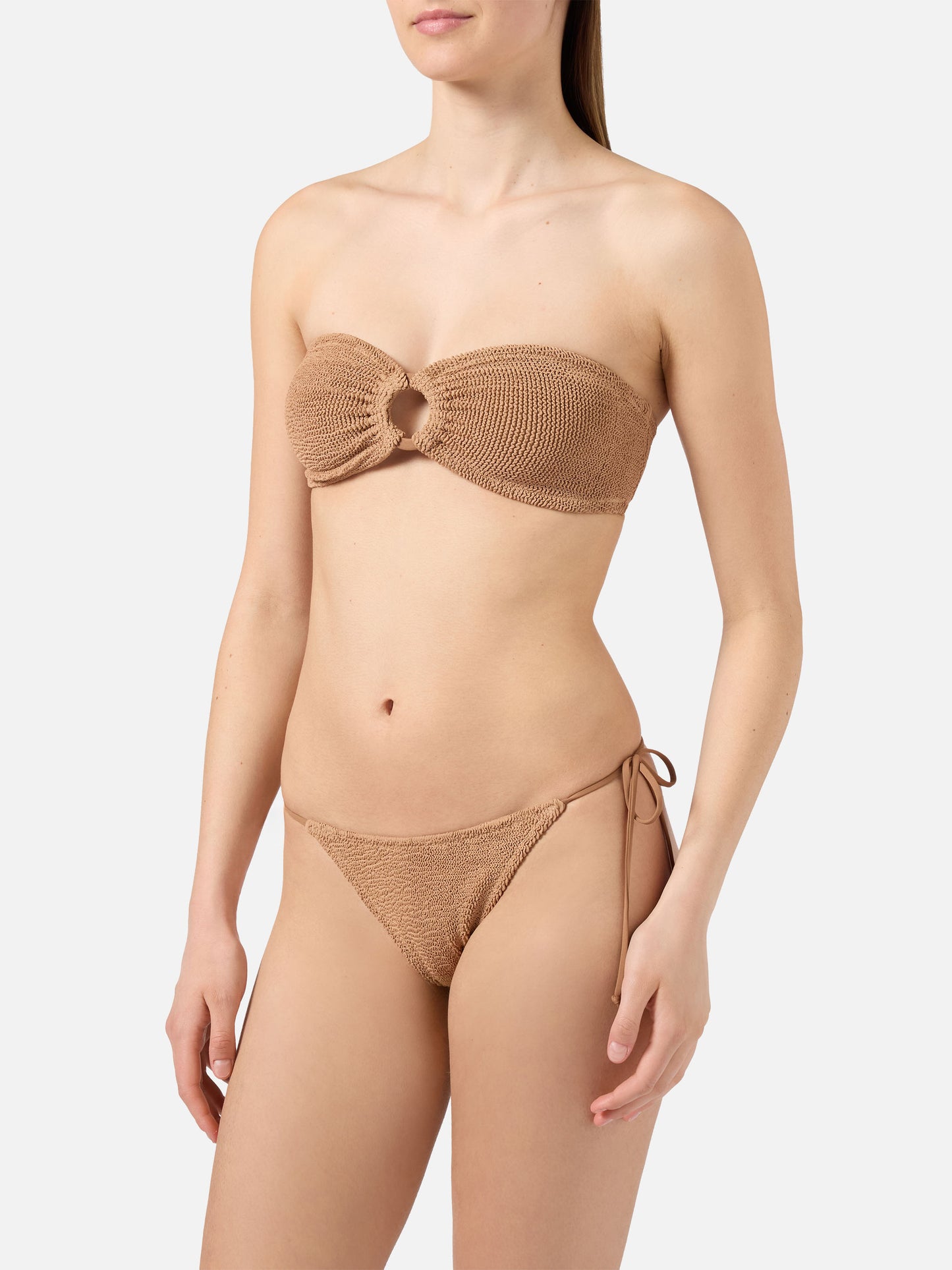 Bikini Yulia Norah in tessuto crinkle arancione tinta unita