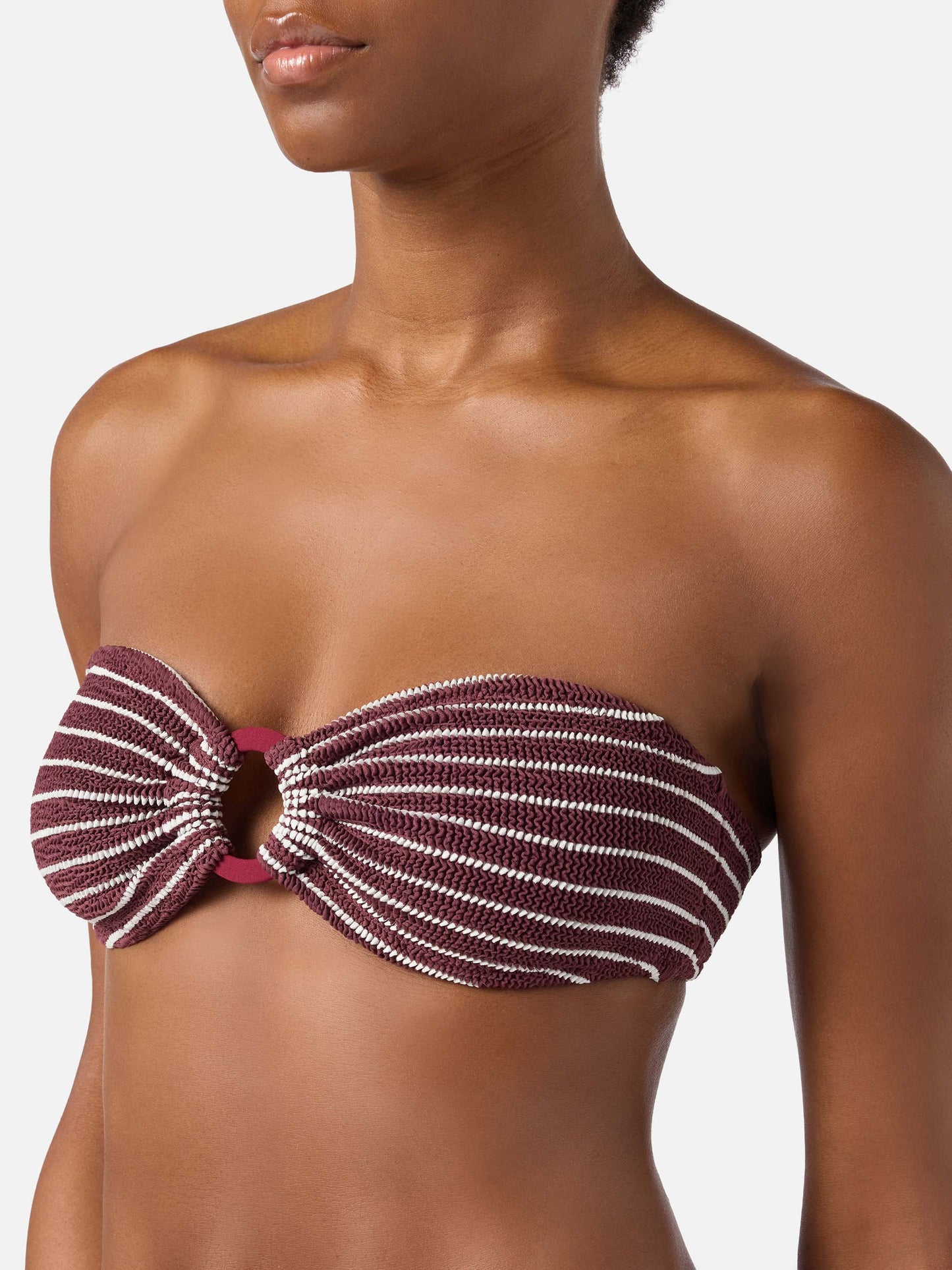 Bikini froissé rayé bordeaux et blanc Yulia Naomi 