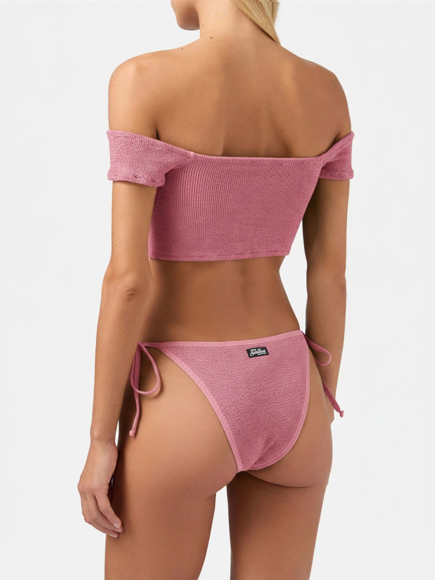 Wide shoulder strap bikini Zena Marielle in pink crinkle