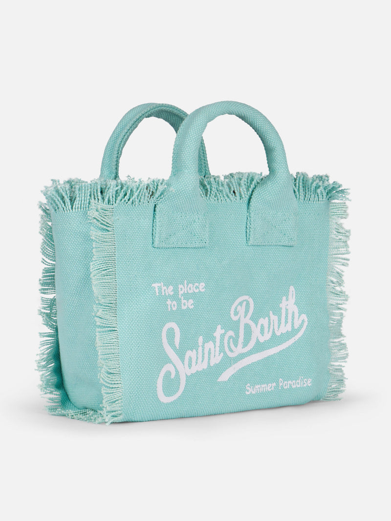 Borsa Mini Vanity in tela di cotone verde acqua