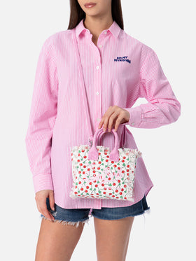 Mini-Kosmetiktasche aus kirschfarbenem Baumwollcanvas