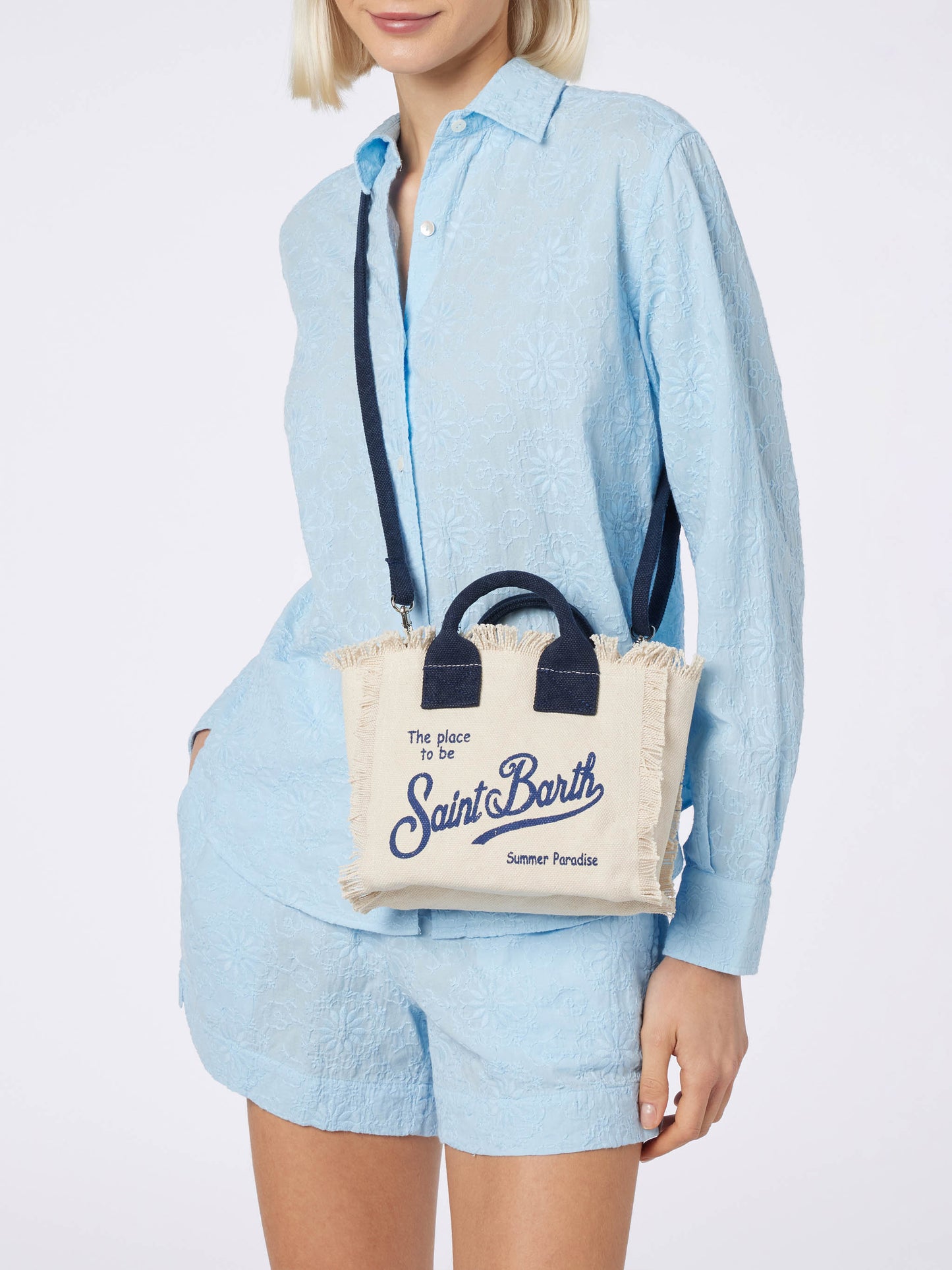 Borsa Mini Vanity in canvas di cotone off-white