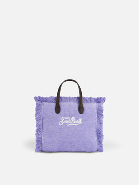 Borsa Mini Vanity con frange in velluto lilla