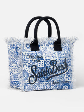 Borsa tote Vanity in tela di cotone con patch maioliche