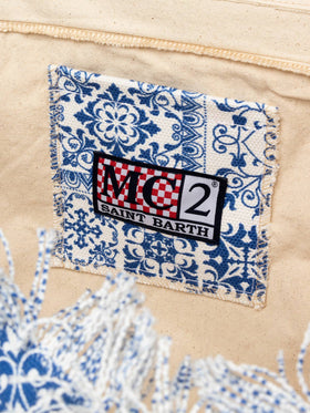 Borsa tote Vanity in tela di cotone con patch maioliche