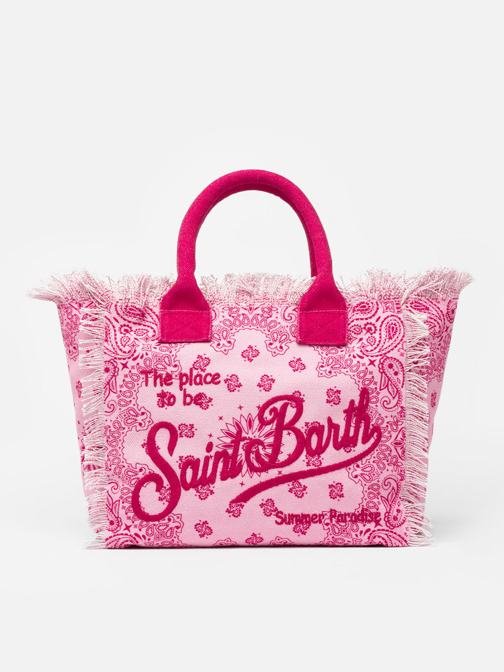 Borsa tote Vanity in tela di cotone rosa con motivo bandana