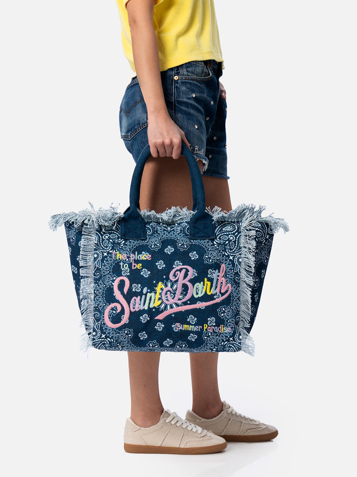 Borsa tote Vanity in tela di cotone denim con bandana