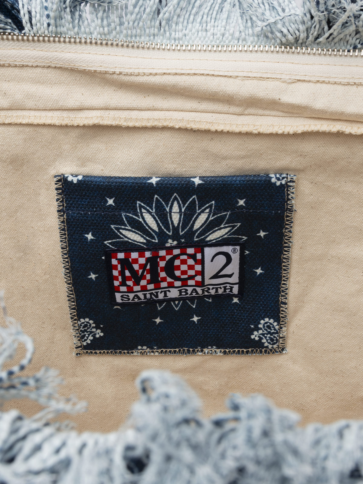 Denim blue cotton canvas Vanity tote bag with badanna print - MC2 Saint Barth