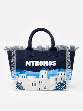 Mykonos postcard cotton canvas Vanity tote bag