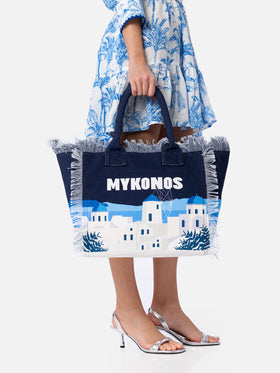 Mykonos postcard cotton canvas Vanity tote bag