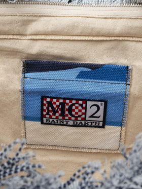 Mykonos postcard cotton canvas Vanity tote bag