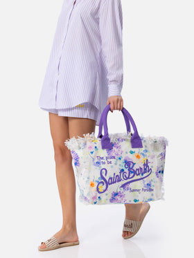 Water color flower cotton canvas Vanity tote bag