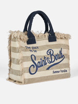 Beige striped cotton canvas Vanity tote bag