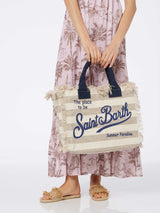 Beige striped cotton canvas Vanity tote bag