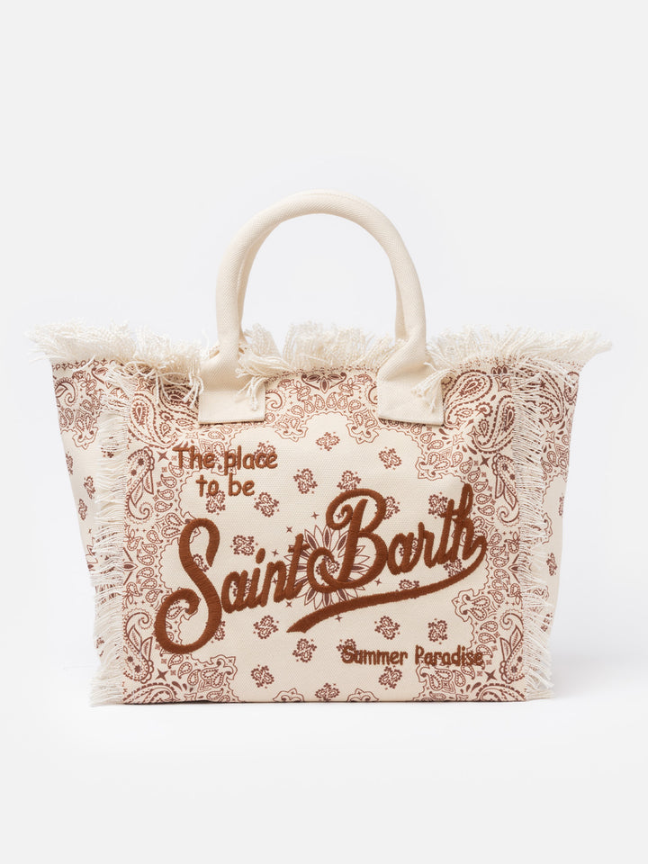 Off-white cotton canvas Vanity tote bag with badanna print - MC2 Saint Barth