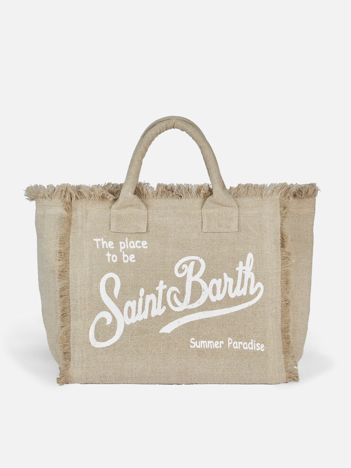 Vanity beige linen shoulder bag
