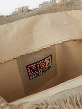 Beige solid color linen Vanity regular bag