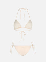 Damen-Triangel-Bikini in Beige mit Strasssteinen