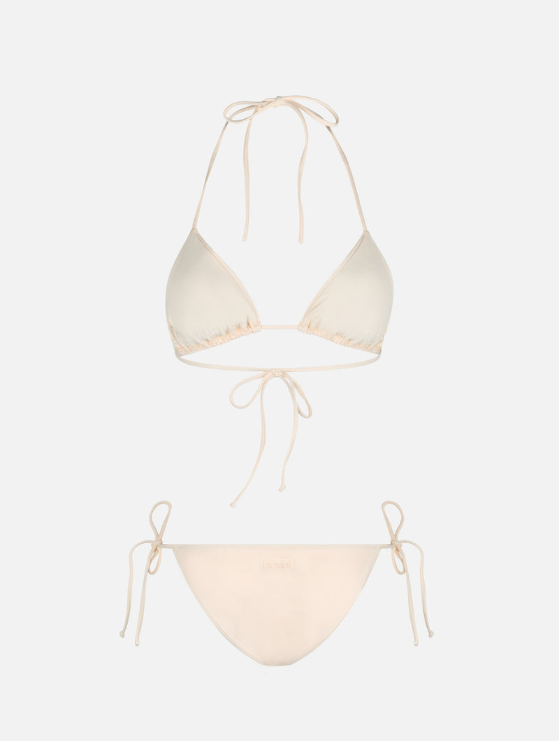 Damen-Triangel-Bikini in Beige mit Strasssteinen