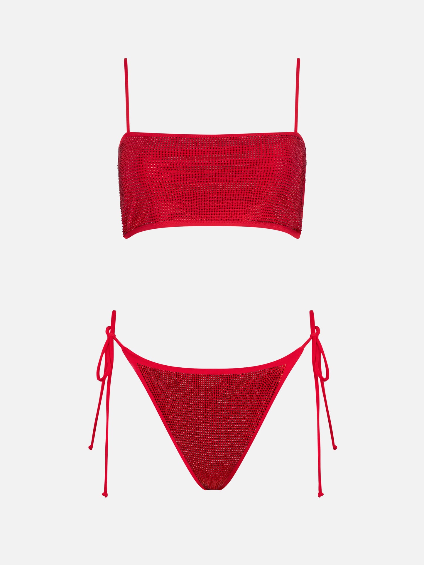 Bikini donna a fascia rosso con strass