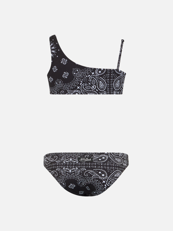 Bikini monospalla Vivy da bambina con stampa bandana