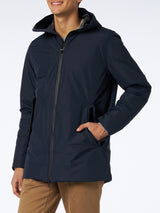 Man hooded blue Voyager parka jacket