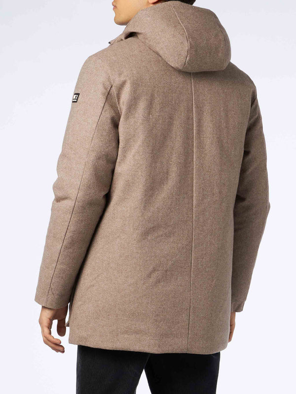 Man hooded parka with herringbone print