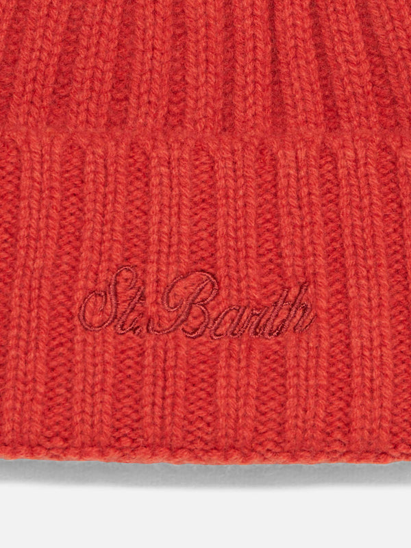 Man orange cashmere blend hat Wengen with St. Barth embroidery