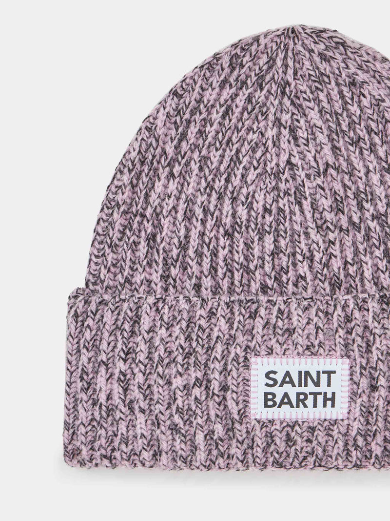 Weiße und rosa Mouliné-Mütze für Damen mit Saint-Barth-Stickerei