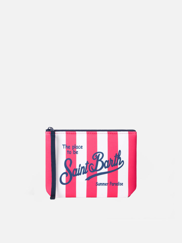 Aline Scuba-Pochette mit fuchsiafarbenem Streifendruck