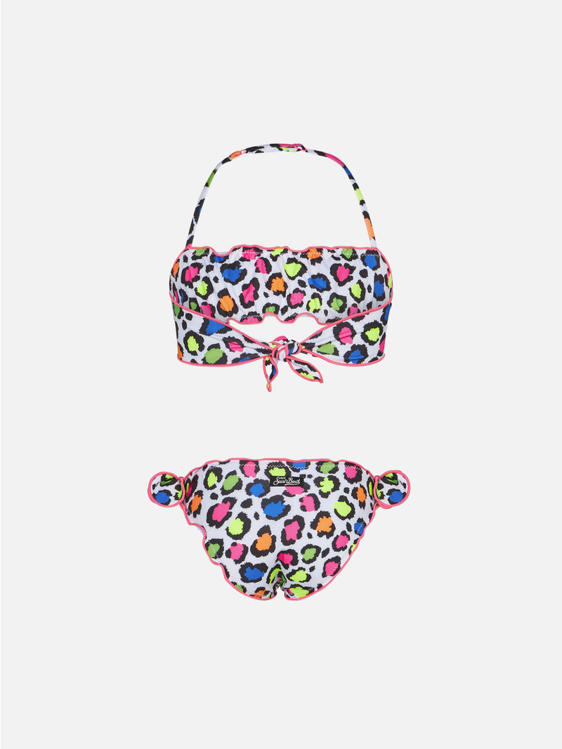 Bandeau-Bikini für Mädchen mit Leopardenmuster