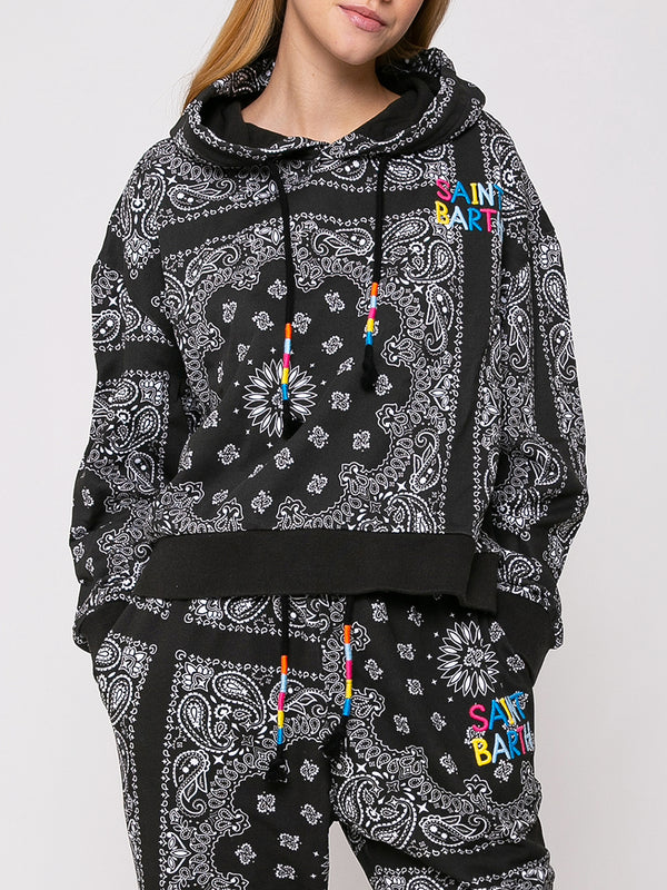 Cotton bandanna hoodie with Saint Barth embroidery