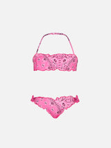 Mädchen-Bandeau-Bikini mit rosa Bandana-Print