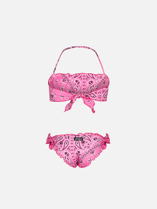 Mädchen-Bandeau-Bikini mit rosa Bandana-Print