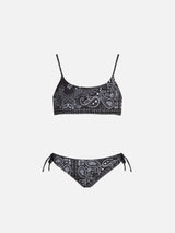 Schwarzer Bralette-Bikini für Mädchen mit Bandana-Print