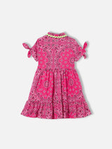 Girl fuchsia dress with bandanna pattern