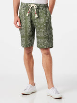 Man linen bermuda shorts with military green bandanna print