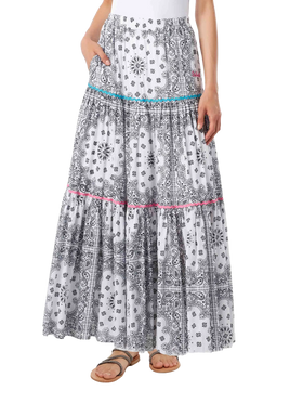 Woman cotton long skirt with bandanna print