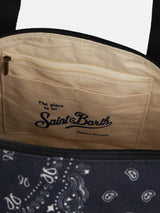 Travel duffel bag with black bandanna print