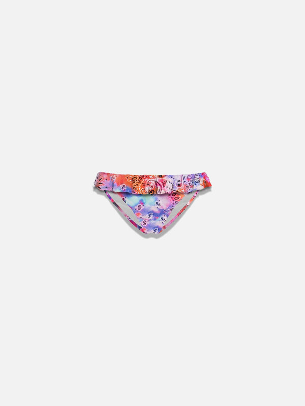 Girl ruffled swim briwfs with bandanna print