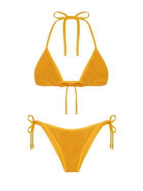 Bikini da donna a triangolo crinkle ocra
