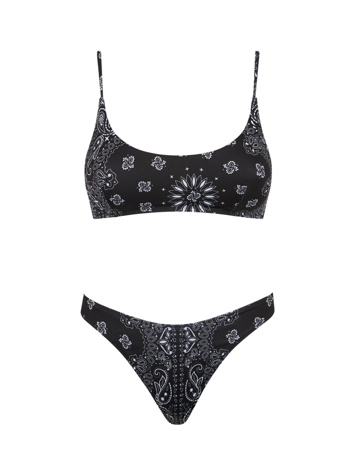 Woman bralette bikini with black bandanna print