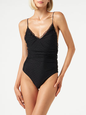Black one piece swimsuit Francoise with tulle
