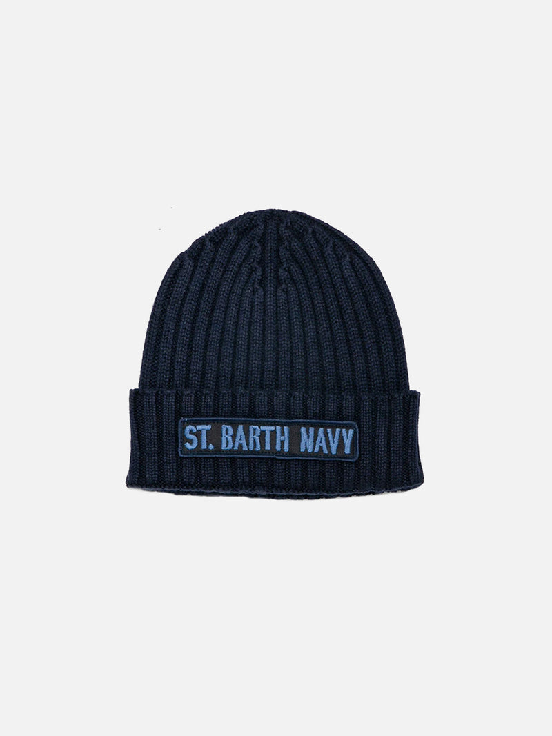 Mütze aus Kaschmirmischung mit St. Barth Navy-Aufnäher